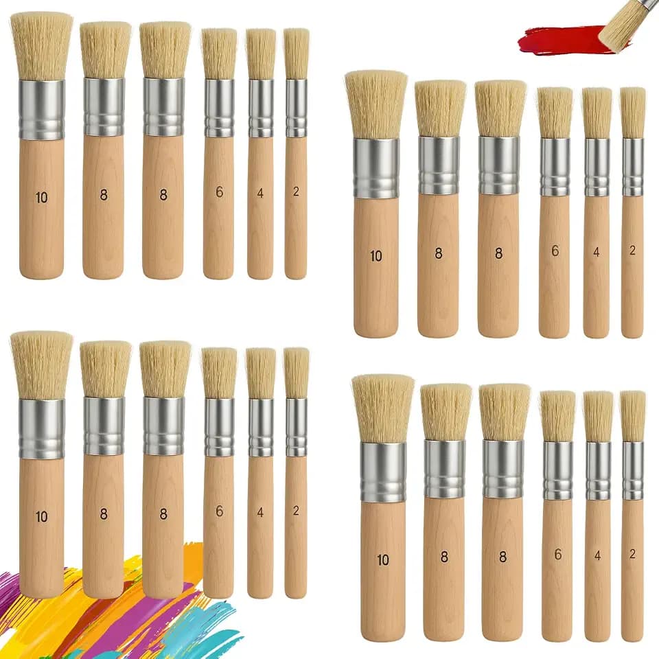 24 Pcs Wooden Stencil Brushes, Natural Bristle Template Paint Brush, Bristle Brushes Wooden Handle Painting Set for Painting Acrylic Oil Watercolor Art Stencil Project DIY Craft