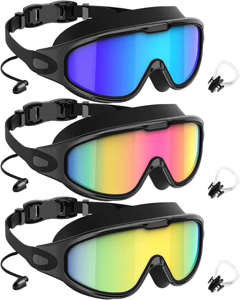 NSSIW Swim Goggles,Anti-Fog UV 180°Clear View Swimming Goggles,3 Pack Goggles Swimming Adult Men Women Youth