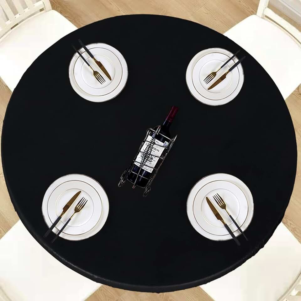 LUSHVIDA Round Tablecloth, Fitted Table Cloth for 45"-56" Tables, Black