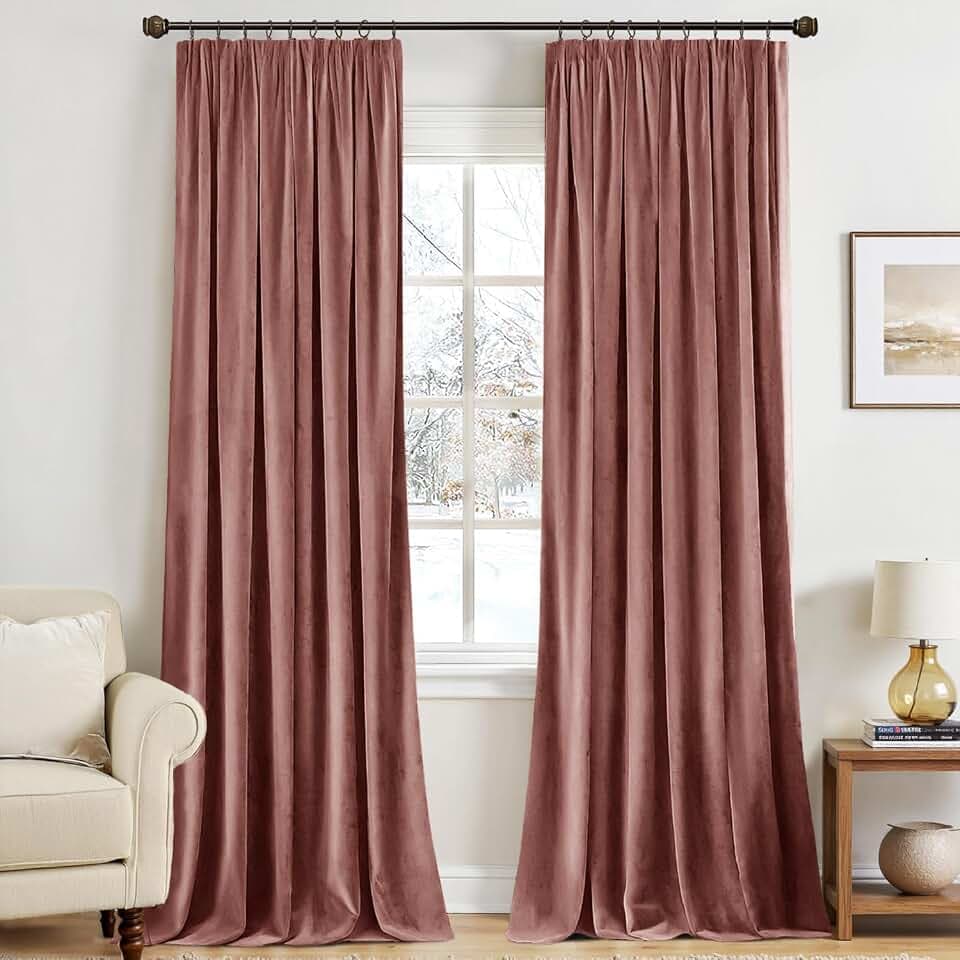 MIULEE Samtvorhang Kräuselband Blickdicht 2er Set Altrosa 140x245cm