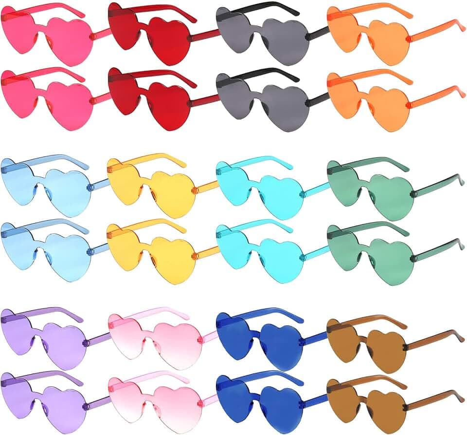 Multipack Herz/Stern Sonnenbrille Herzchen Brille Partybrille, Sonnenbrille Herzform Rahmenlose Bunten Lustige Brille für Geburtstagsfeier, Fasching, Karneval, Malle, für Kinder und Erwachsene