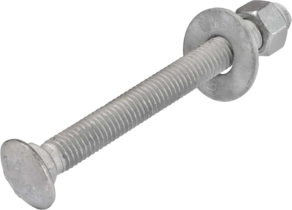 1/2" x 5" (25 Pack) Galvanized Carriage Bolt Kit Grade 307A Includes 1/2" USS Flat Washers (25 pcs) and 1/2"-13 Hex Nuts (25 pcs), Hot Dip Galvanized for Exterior Use by Makers Bolt