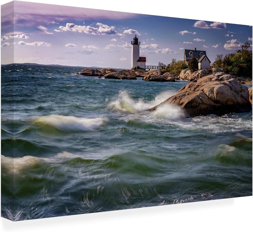 Wrapped Canvas Wall Art - Rick Berk 'Spring Afternoon at Annisquam Lighthouse' Wall Art for Living Room, Bedroom, or Office Décor - 16x24