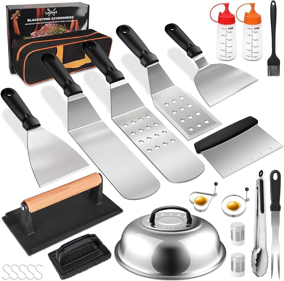 Griddle Accessories Kit, 24Pcs Grilling Accessories Set for Blackstone and Camp Chef, Flat Top Griddle Accessories Set with Scraper, Enlarged Spatulas, Basting Cover