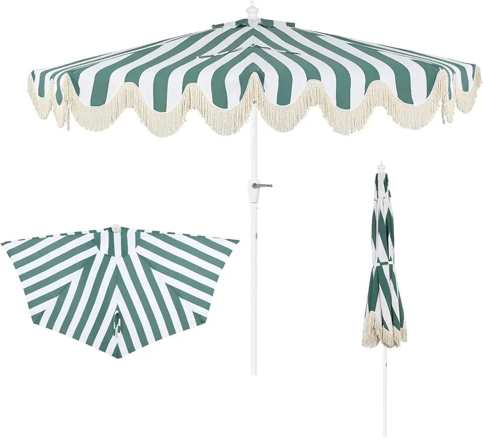 JONATHAN Y Beverly 9 ft. Striped Half Umbrella, Green/White
