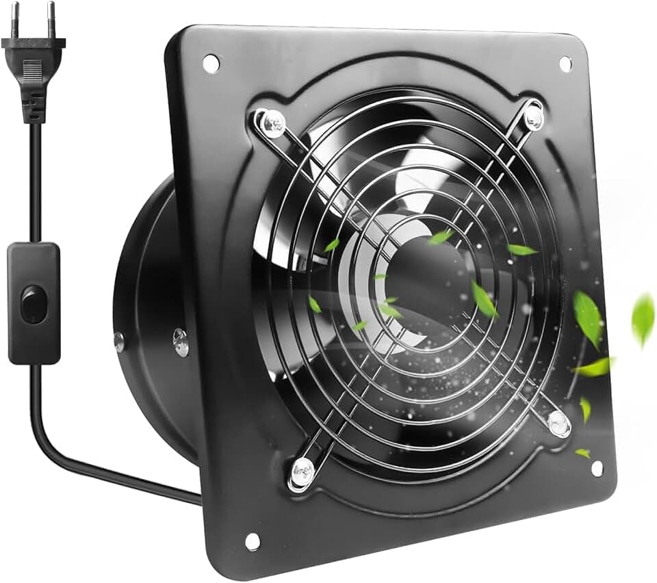 Abluftventilator 150mm mit Rücklaufklappe – Leistungsstarker Badlüfter aus Edelstahl, Wandventilator 600m³/h für Küche, Badezimmer, Garage, Werkstatt – Schwarz