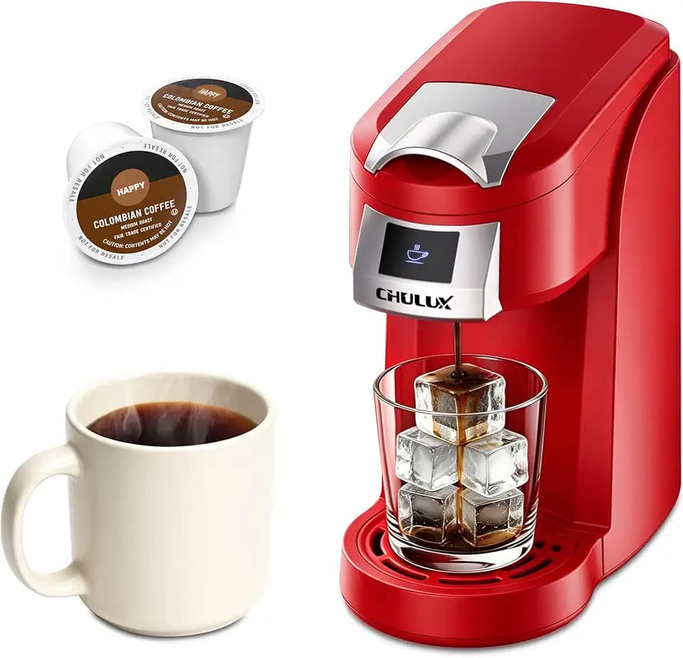 CHULUX Lite Single Serve Coffee Maker for K Cup with One Touch Brew, Red