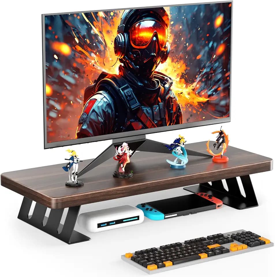 Monitor Stand – 24 Inch Wood Monitor Riser, Holds Up to 220 Lbs, Perfect as a Printer Stand or Laptop Riser, Desktop Shelf for Home Office & Gaming Setup-Dark Walnut