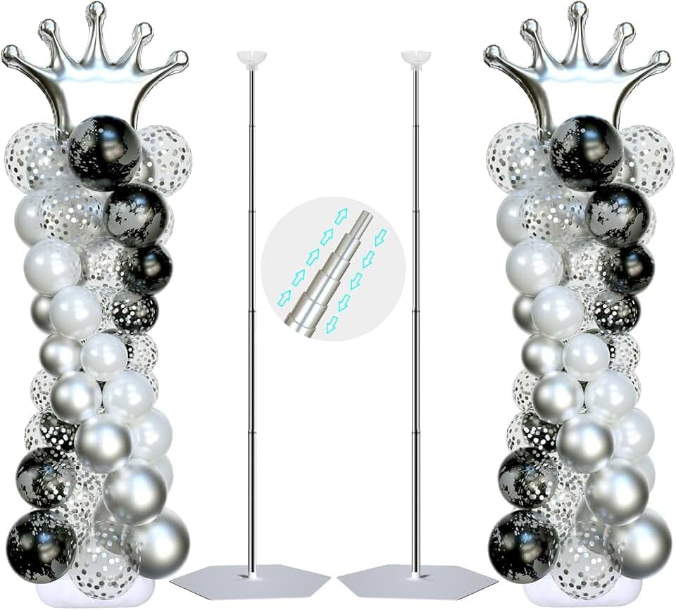 SINBEE Balloon Arch Stand, Balloon Arch Kit of 2, 7 Feet Height Adjustable Metal Balloon Column Stand for Party Decorations Wedding Birthday, Graduation Party Decoration, Baby Shower, Silver