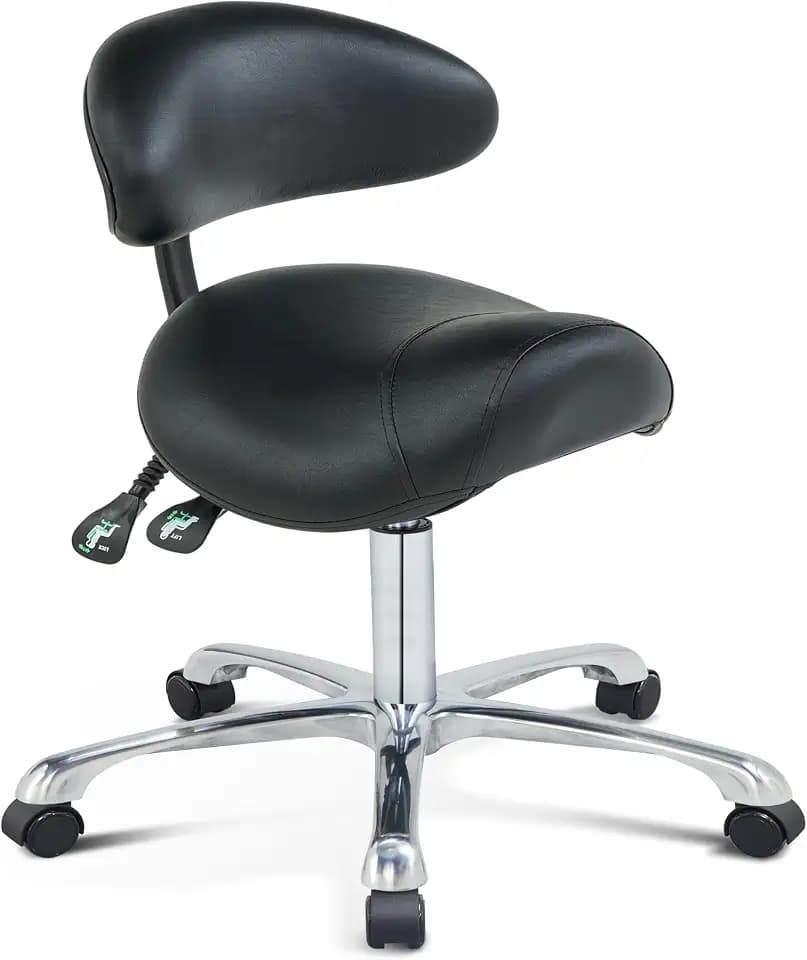Rolling Saddle Chair with Back Support, Height Adjustable Ergonomic Saddle Stool Chair with Wheels for Dental Hygienist,Salon,Esthetician…
