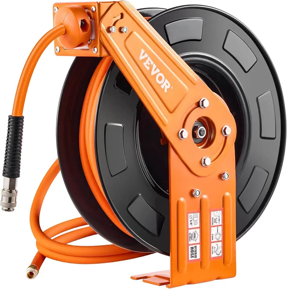 VEVOR Druckluftschlauch Schlauchtrommel, 9,52 mm x 19,81 m Hybrid-Luftschlauch, max. 300 PSI, Schlauchaufroller mit automatischem Aufrollen & Zuleitung, für Decken-/Wandmontage für Werkstatt & Garage