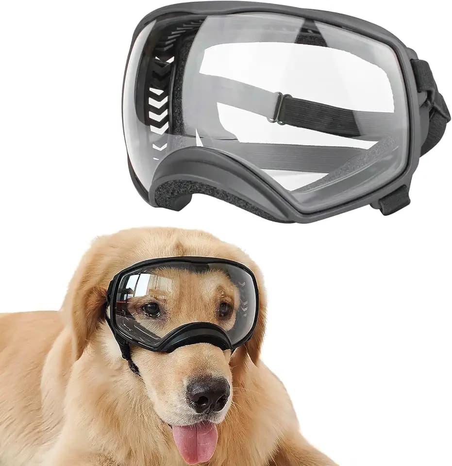 NAMSAN Clear Dog Goggles for Large Dogs, Dog Sunglasses Large Breed, Driving Dog Eye Protection Glasses, Windproof Dustproof, Adjustable, Transparent