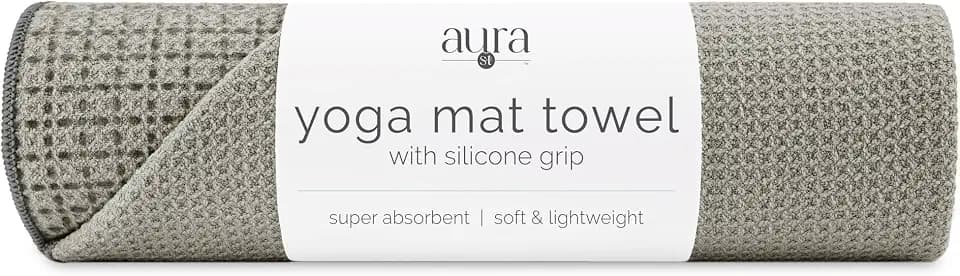 S&T INC. Aura Microfiber Yoga Mat Towel with Grip, 24" x 72", Grey