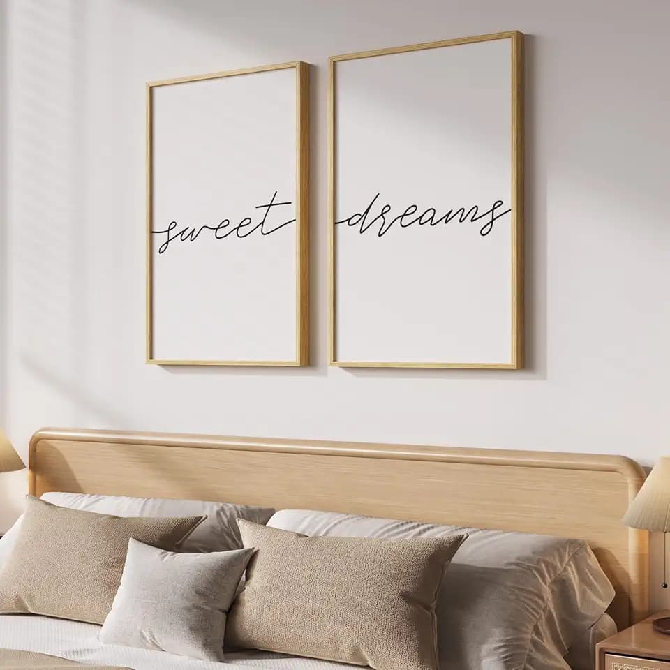 Framed Sweet Dreams Quote Modern Minimalist Wall Art Bedroom, 16x24 Inch