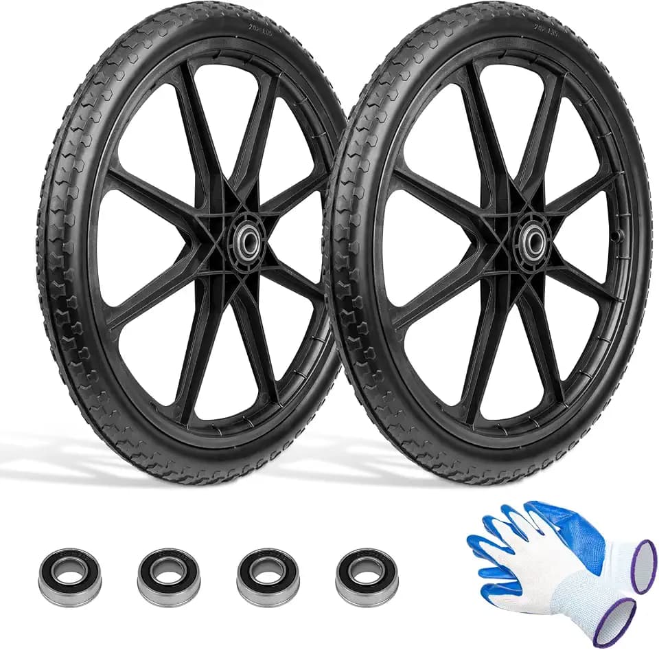 20" Wheelbarrow Wheels Fit for Rubbermaid, Flat Free Carts Tire for Wheelbarrow, Garden Trailers, Yard Trailers, U tility Carts, L awn Carts, with 3/4" & 5/8" Bearing, 2-1/2" Centered Hub, 2 Pack