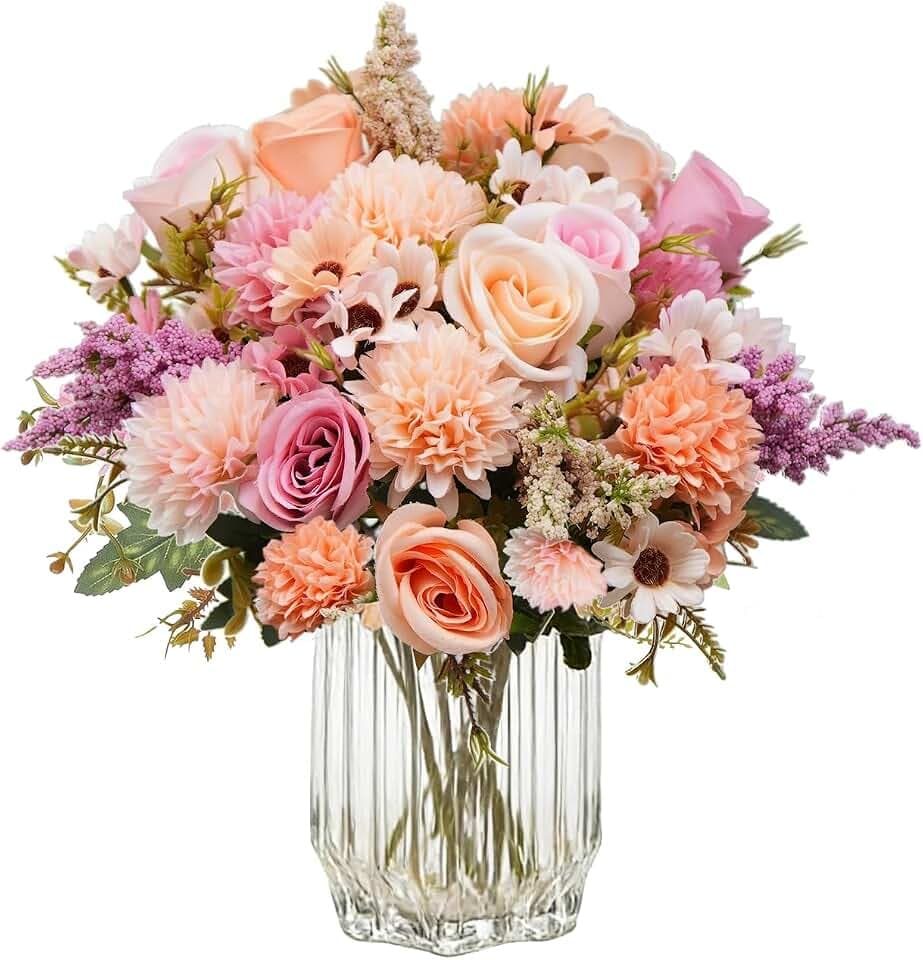 4er Kunstblumenstrauß Künstliche Rosen Seidenblumen Rosa Lila