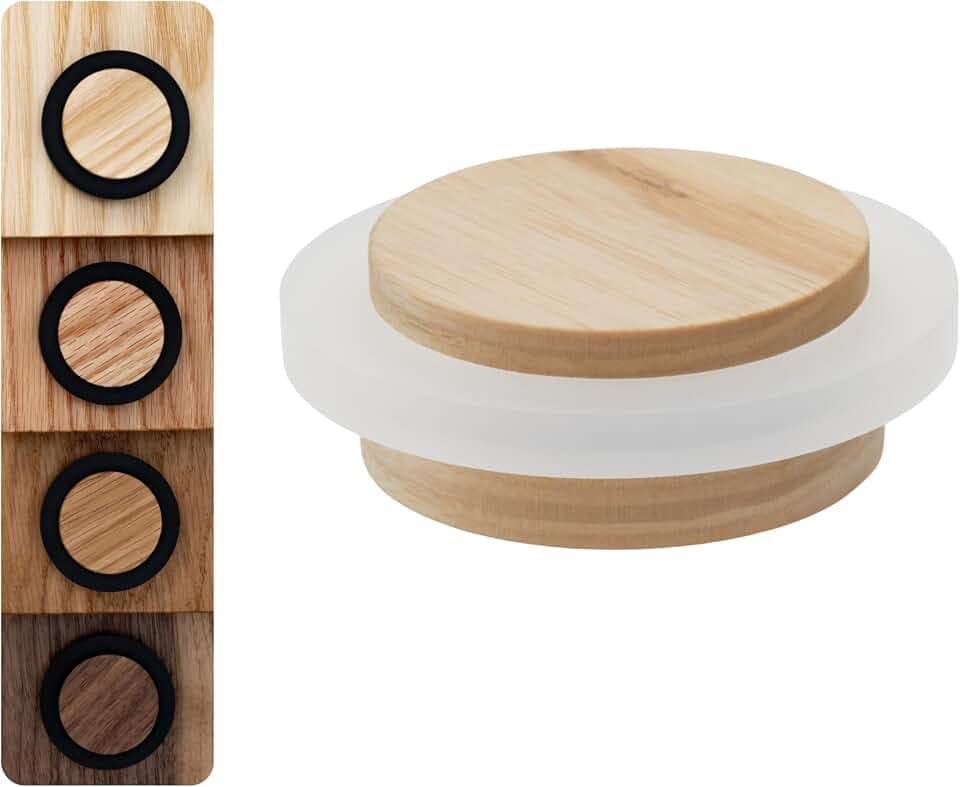 EVI Herrajes | Türstopper Boden Holz | Eschenholz mit weißem Gummi | Ø47x22mm | Klebstoffmontage | Mod.20345X19