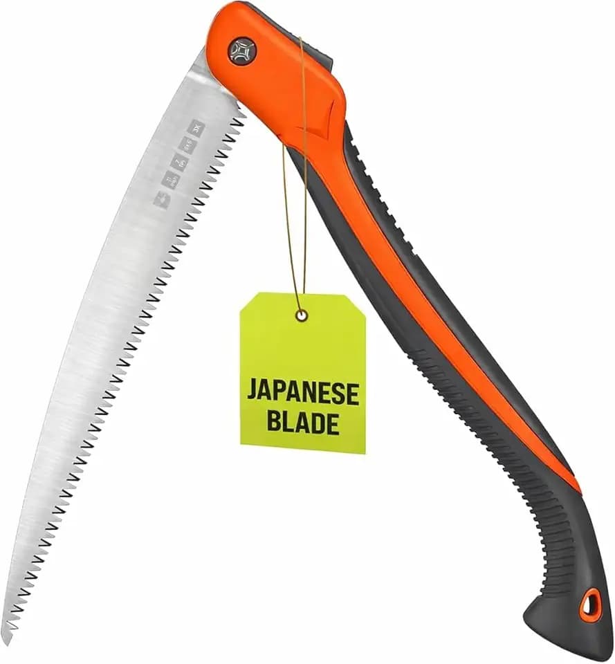 Folding Camping saw 14 Inch - Heavy Duty Pruning Saw with Triple-Cut SK5 Blade, 7 TPI Razor Teeth for Tree Trimming, Wood Cutting, Camping, Bushcraft, and Gardening