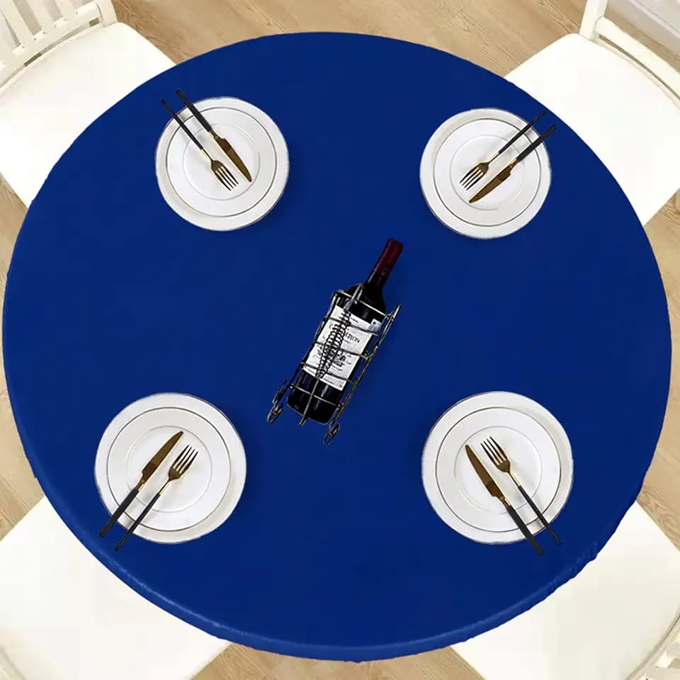 LUSHVIDA Round Tablecloth, Fitted Table Cloth for 45"-56" Tables, Blue