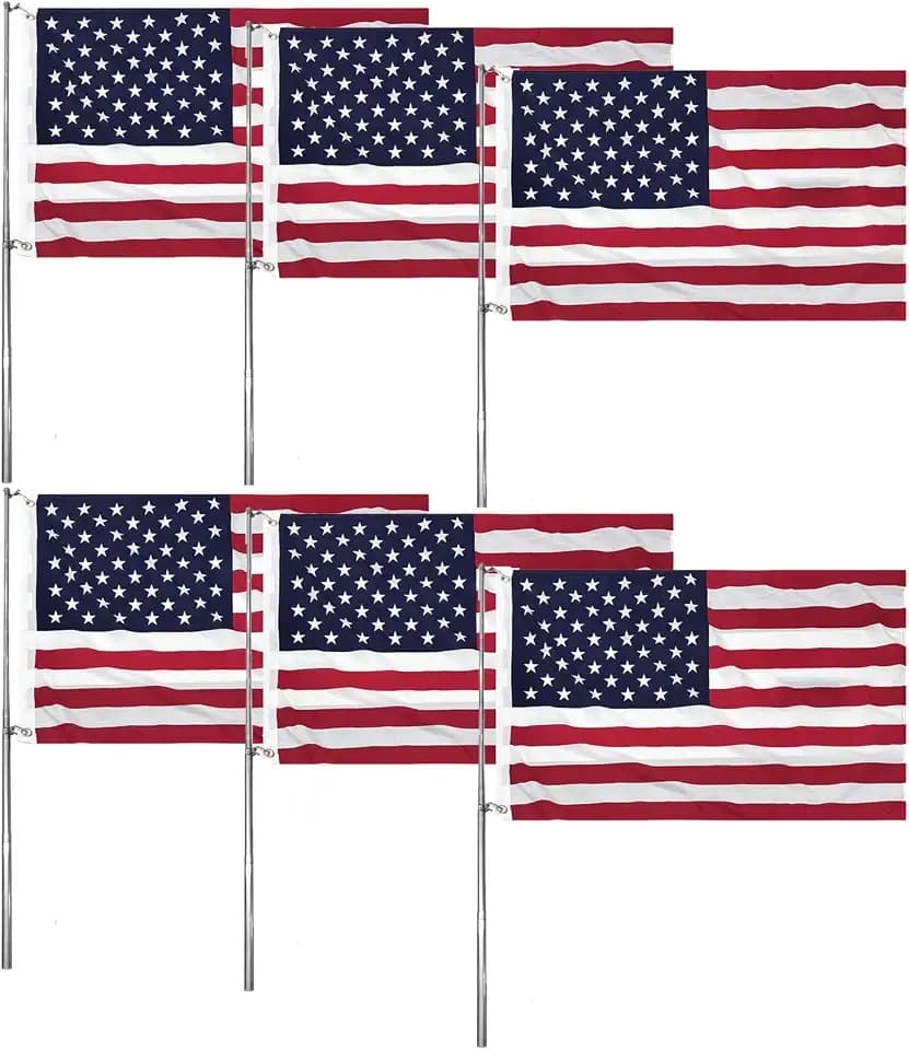 Homissor 6 Packs American Flag 2x3 Ft for Classroom with Portable Flag Pole Telescoping 51'' Flagpole Kit US Flags USA Banner with Flagpole Clips and Carabiners