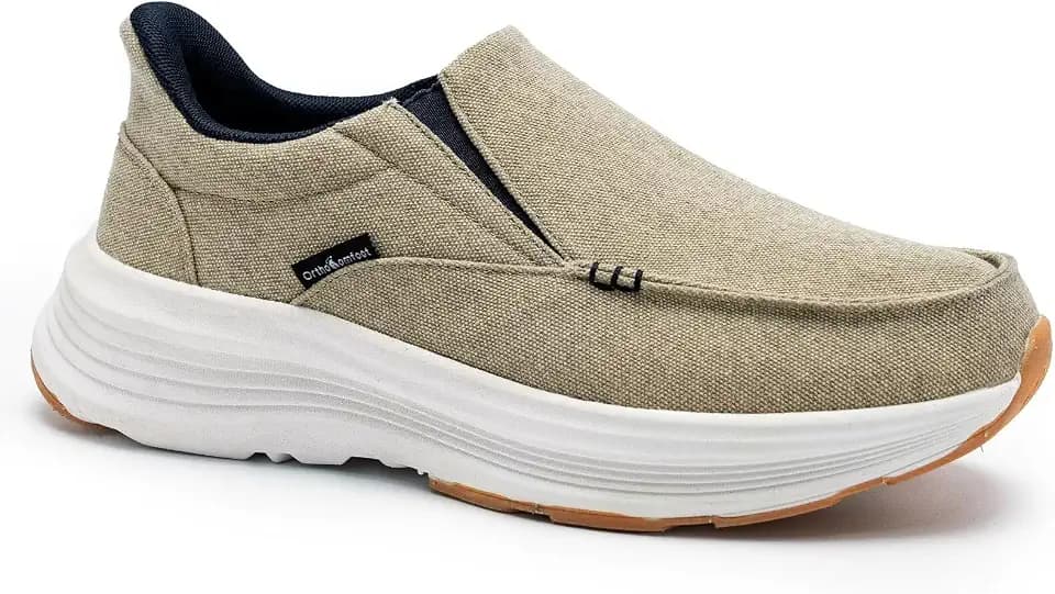 Men's Orthopedic Slip On Loafers with Arch Support: Comfortable Plantar Fasciitis Orthotic Shoes for Plantar Fasciitis, Canvas Thick Sole Walking Shoes for Foot and Heel Pain Relief