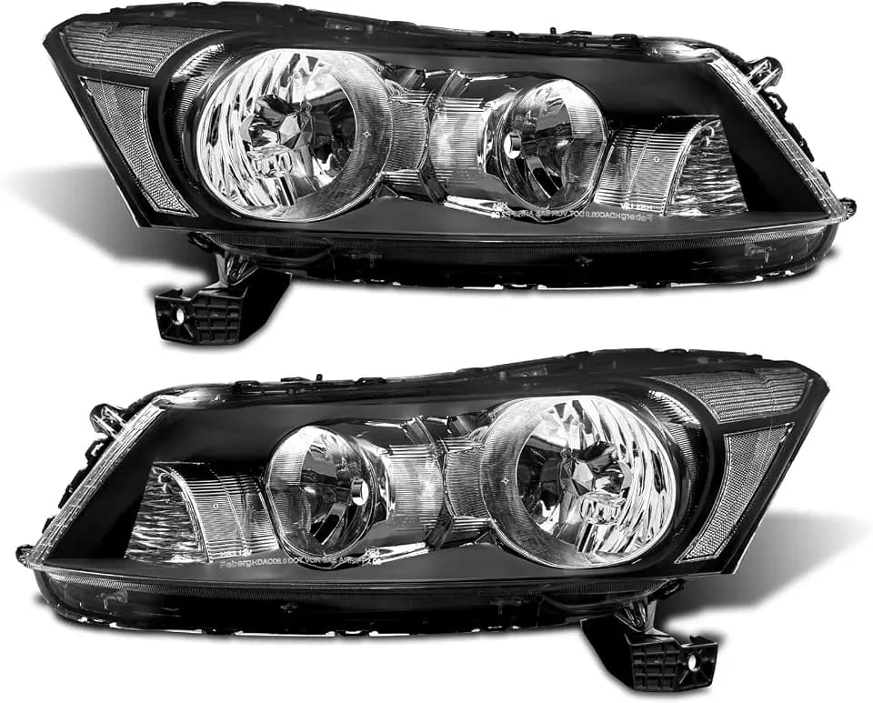 Headlight Assembly Pair for 2008-2012 Honda Accord 4-Door Sedan Black Housing Clear Lens Left Right W/O Bulbs (Not Fit Coupe/Crosstour)