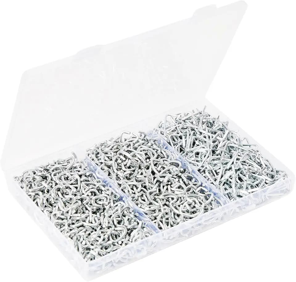 600 Pcs 1/2" 3/4" 3/8" Galvanized Hog Rings Professional Upholstery Hog Rings Installation Assortment Kit for Auto Upholstery and Fencing,Bagging,DIYCraft,Furniture,Pet Cages,Ropes