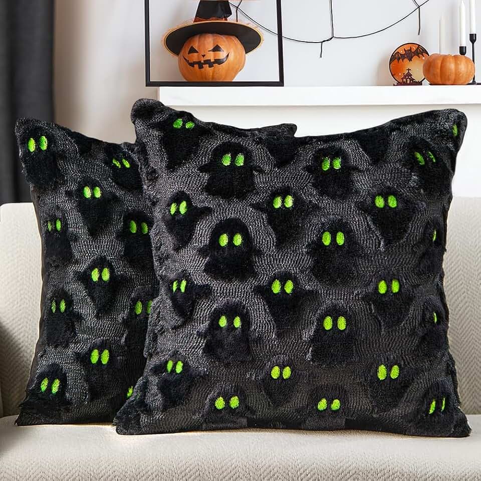 DFXSZ Halloween Pillow Covers 20x20 inch 2Pcs Black Ghost Halloween Decor