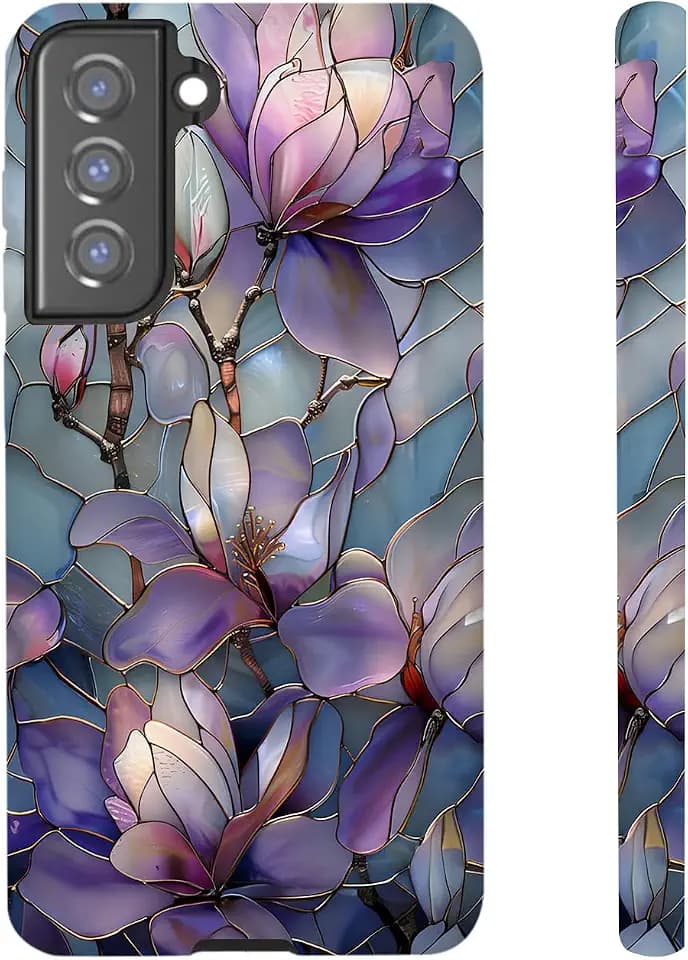 for Samsung Galaxy S25/24 Plus, Purple Lotus Floral Dual-Layer Hard Shell+Silicone Cover-Shockproof Protective Phone Case for Women Girls