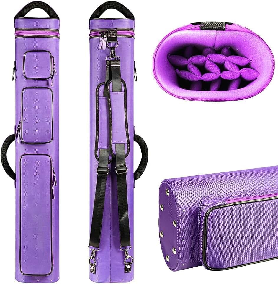 12-Hole Premium Nylon Pool Cue Case – Holds 8 Shafts & 4 Butts,Durable Double Shoulder Strap Design with 3 External Pockets 8X4/3X6 Options
