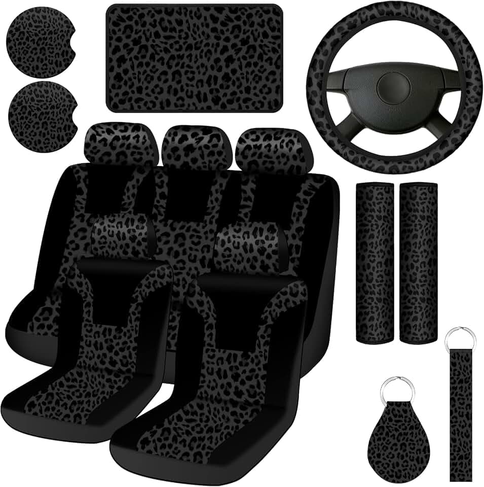 Frienda 17 Pcs Leopard Print Car Accessories Set