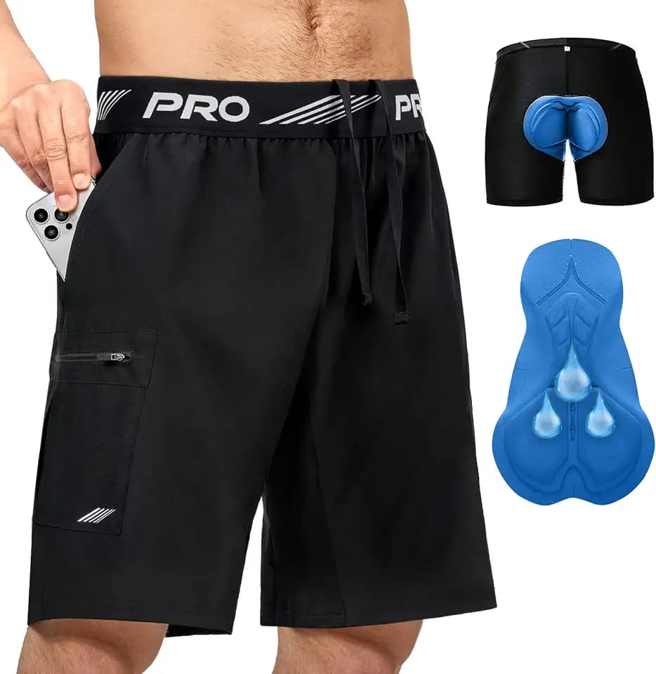 NICEWIN 2 in 1 MTB Kurze Fahrradhose Herren mit Abnehmbarer gepolstert Radlerhose, Schnelltrocknen Mountainbike Shorts mit 4D Sitzpolster Radunterhose, Atmungsaktiv Radhose mit 4 Taschen