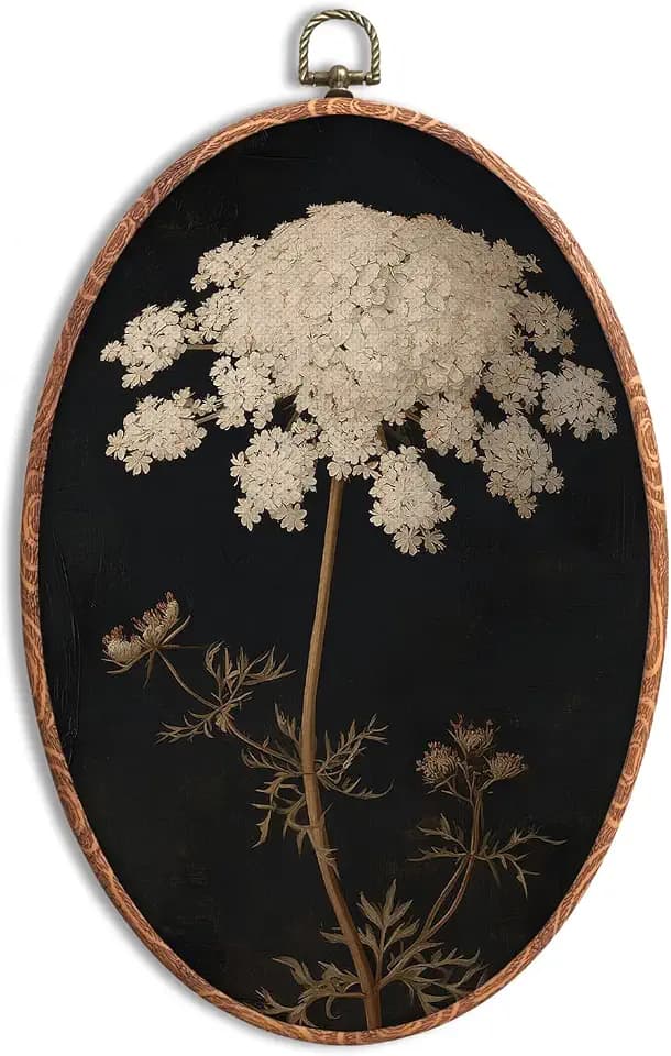 Foritho Vintage Dark Floral Oval Framed Wall Art, Antique Moody Dark Botanical Flower Hanging Canvas Wall Art Prints for Home Bedroom Living Room Decor, 8.5x11.5 Inch