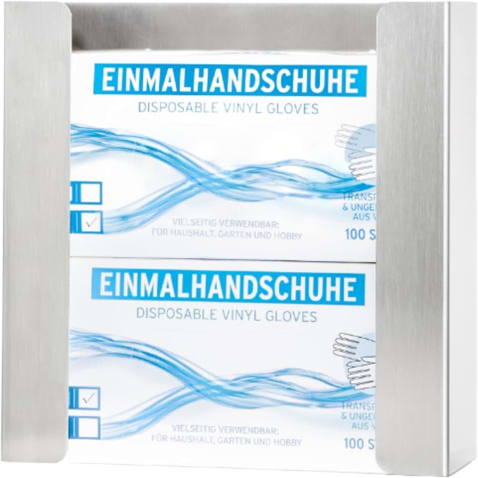 Wandhalterung für Handschuhe (für 2 Boxen) - Edelstahl Handschuhhalter - Handschuh Halterung für Einweghandschuhe - Handschuhspender für Einmalhandschuhe mit Montagezubehör