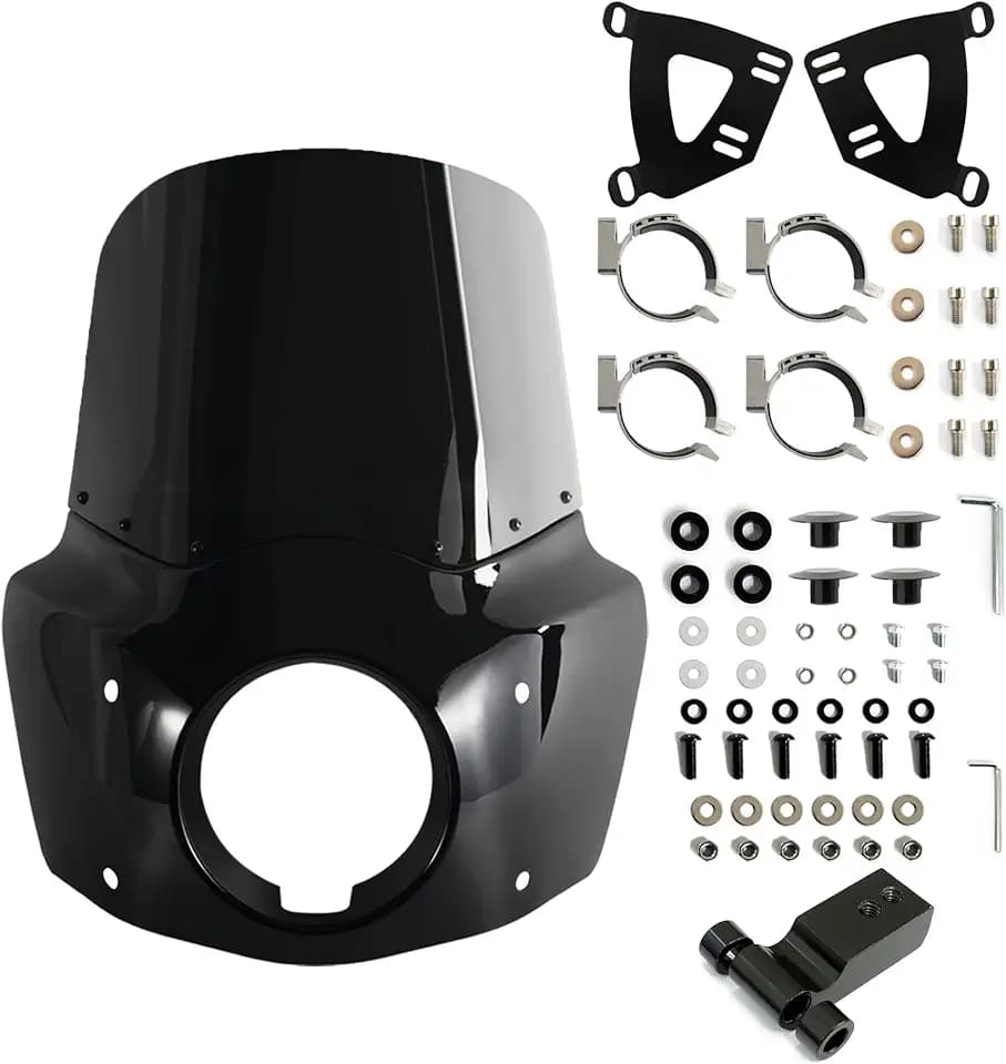 FATECIM Motorcycle 5.75" Headlight Fairing with 13" Black Windshield Windscreen & 48-58mm Mounting Kit Headlight Extension Block For Harley 2018 2019 2020 2021 2022 Softail FXBB Street Bob