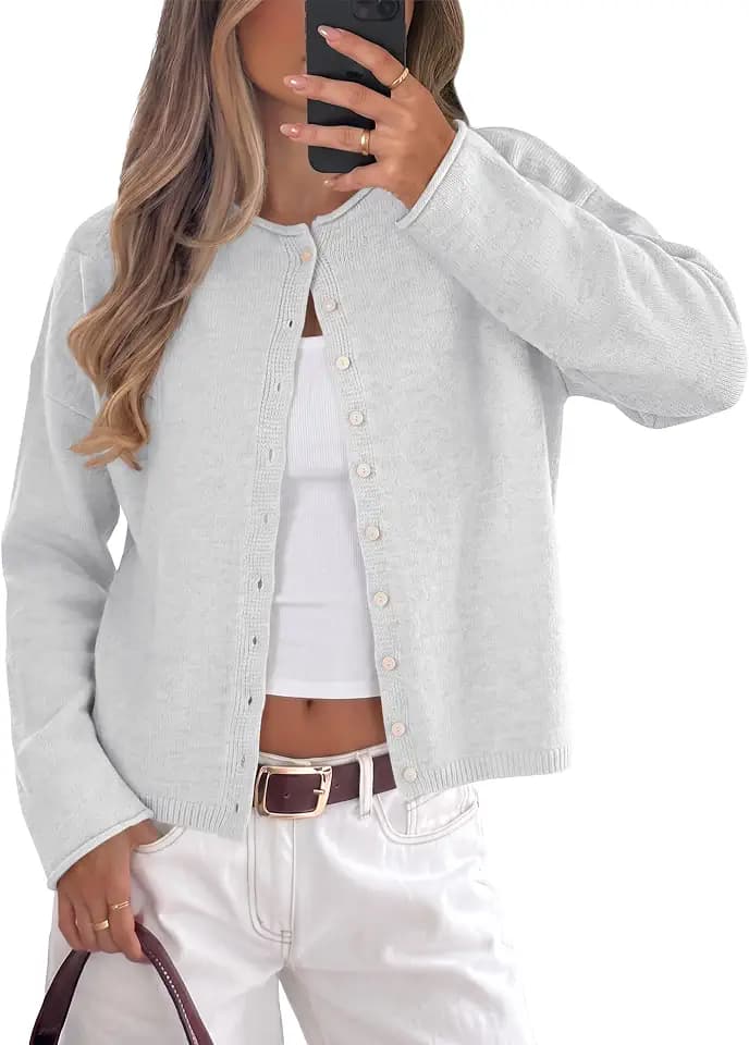 ANRABESS Women Button Down Long Sleeve Roll Neck Cardigan Sweater