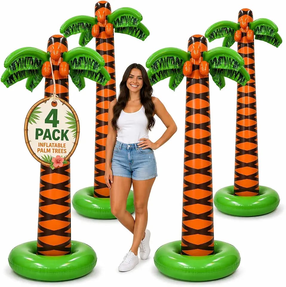 4E's Novelty 4 Pack Giant Inflatable Palm Trees 6 Ft Tall - Palm Tree Blow Up for Tropical Seaside Inflate Trees Party Decorations, Summer Beach Tree Party Decoration Supplies