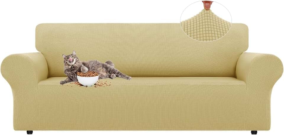LURKA Stretch Couch Cover for Sofa, 1 Piece 3 Cushion Slipcover, Champagne