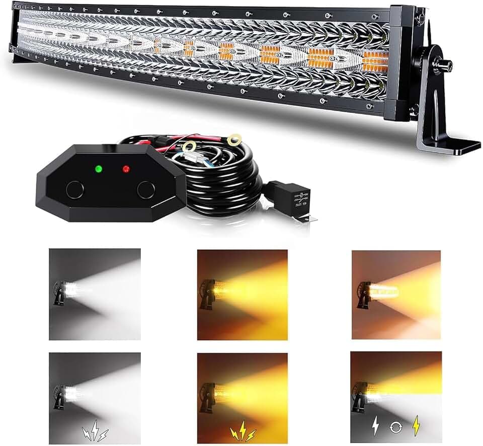 ASLONG 32Inch 180W Curved LED Light Bar White/Amber Flasing Strobe Six Mode