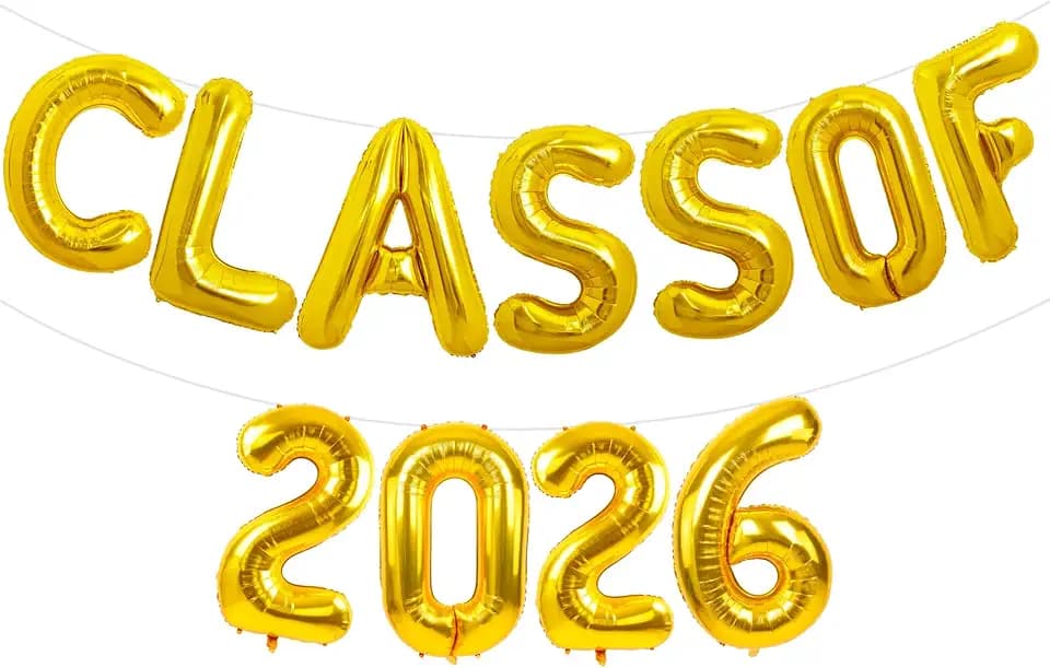 TONIFUL Gold Class of 2026 Graduation Balloon Banners Foil Balloons Decorations 2026 Congrats Grad Balloons for Class of 2026 Congratulation Graduations Party Supplies