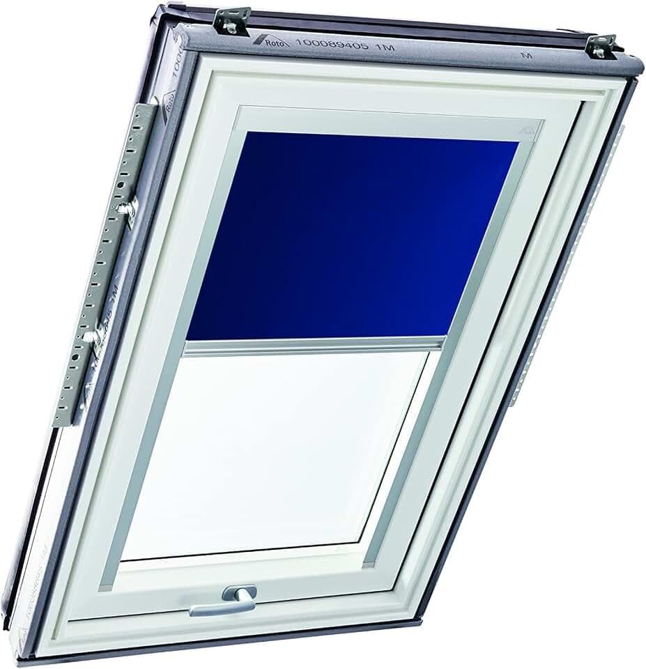 Original Roto Rollo Exclusiv ZRE für Roto Dachfenster - Führungsschiene Silber - Manuelle Bedienung - Tageslichtrollo Baureihe Designo R6/R8, i8 und Classic 64/84 - Größe 074/098| 07/09- Farbe Blau