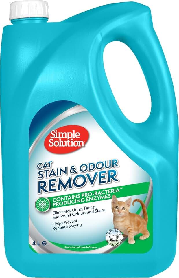 Simple Solution Flecken- & Geruchsentferner für Katzen, 4 Liter | Enzymreiniger gegen Urin, Kot, Erbrochenes von Katzen & Tieren. Wirkt in 15 Min.