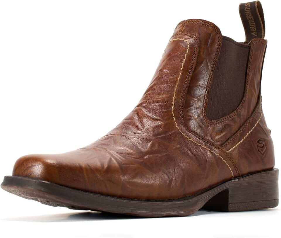 SUREWAY Men's Western Chelsea Cowboy Boots, Square Toe Ankle Slip-On