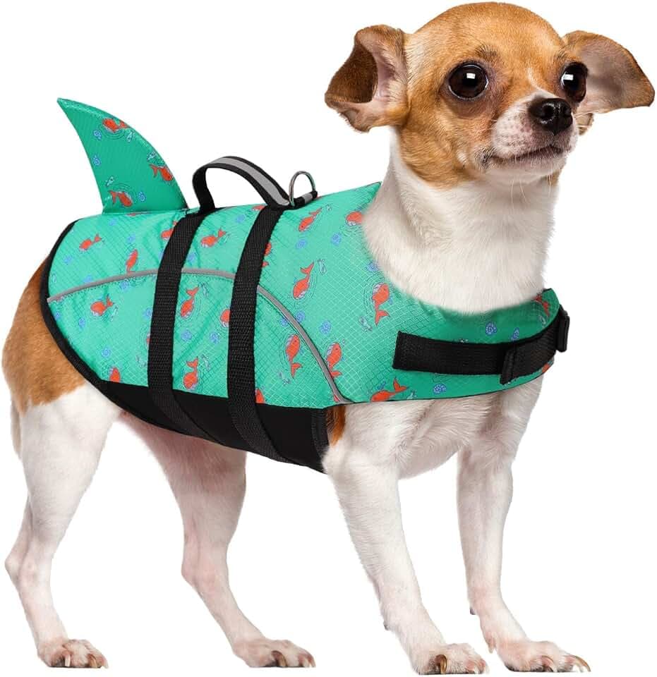 Queenmore Dog Life Jacket Small Puppy Shark Dog Life Vest for Swimming
