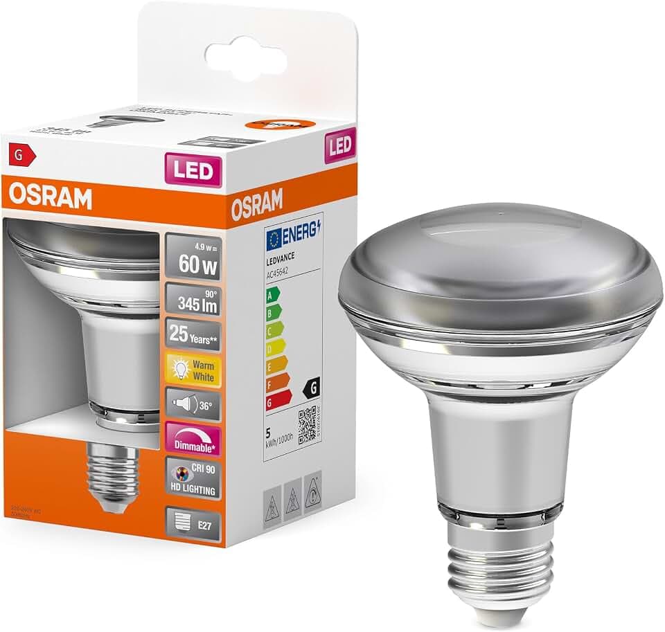 Osram LED-Reflektor, R80, E27, 4,8 Watt, Clear, Warm weiß, 2700 Kelvin