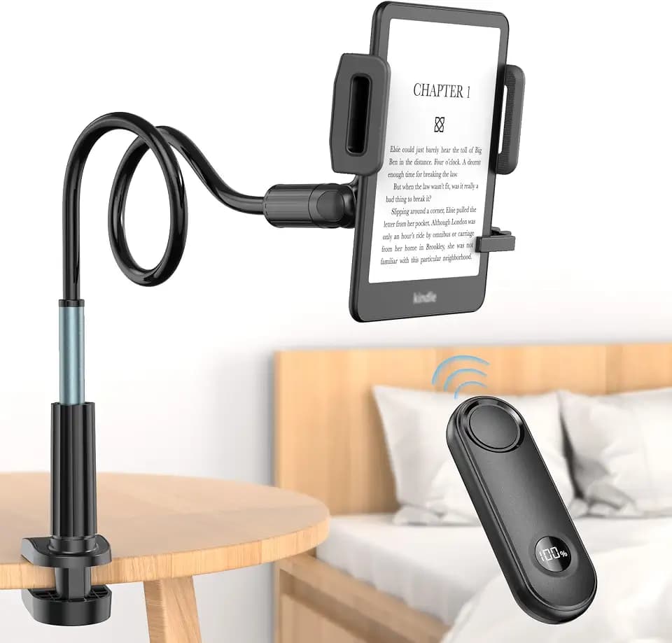 PlusAcc Fernbedienung Seitenwenden Halterung für Kindle – Schwanenhals Halter Ständer zum Lesen von E-Books, Zubehör zum Seitenumblättern im Bett, geeignet für Kindle Paperwhite/Oasis/Kobo