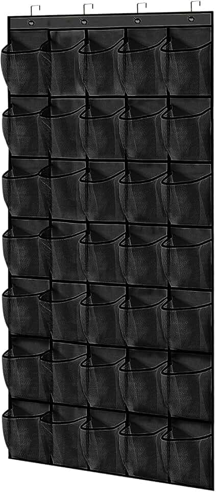 35 Pocket Black Over the Door Shoe Organizer, Reusable Breathable Large Mesh Bag Men's & Women's Sneaker Organizer, for Hanging Shoe
