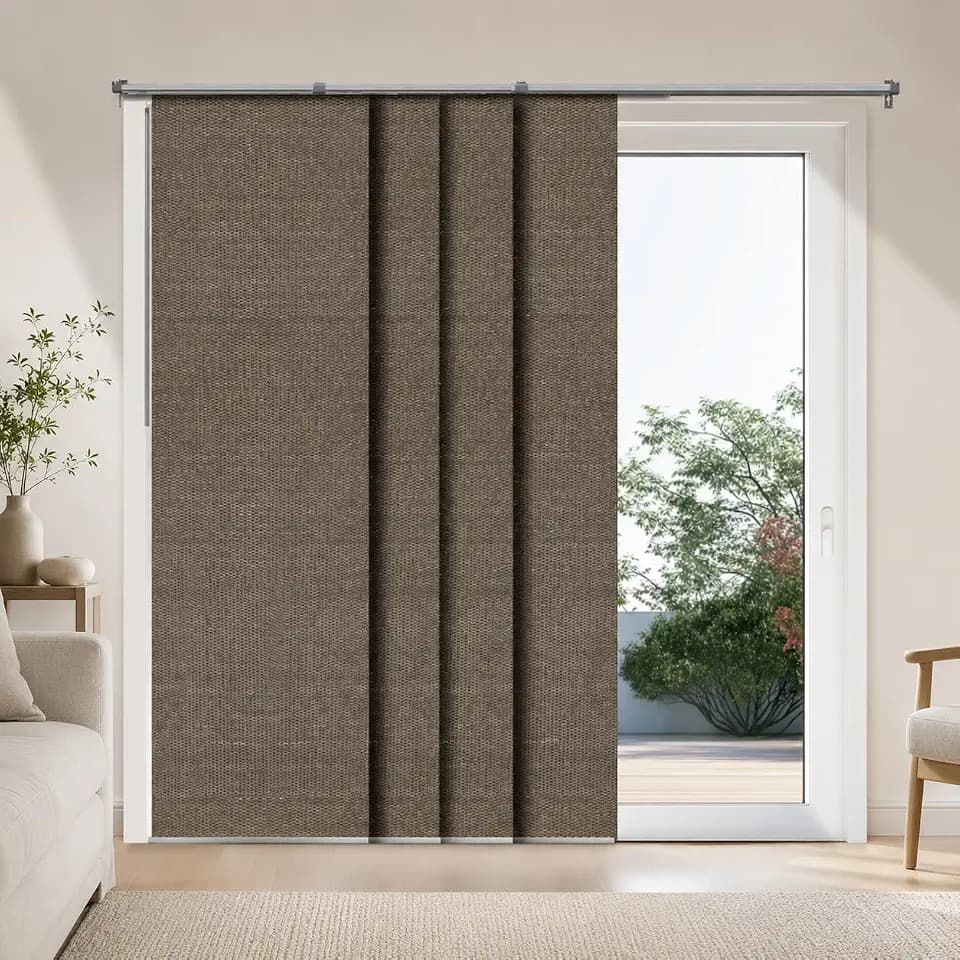 CHICOLOGY Panel Track Blinds, Brown Weave, 86"x96", Cordless, Sliding Door