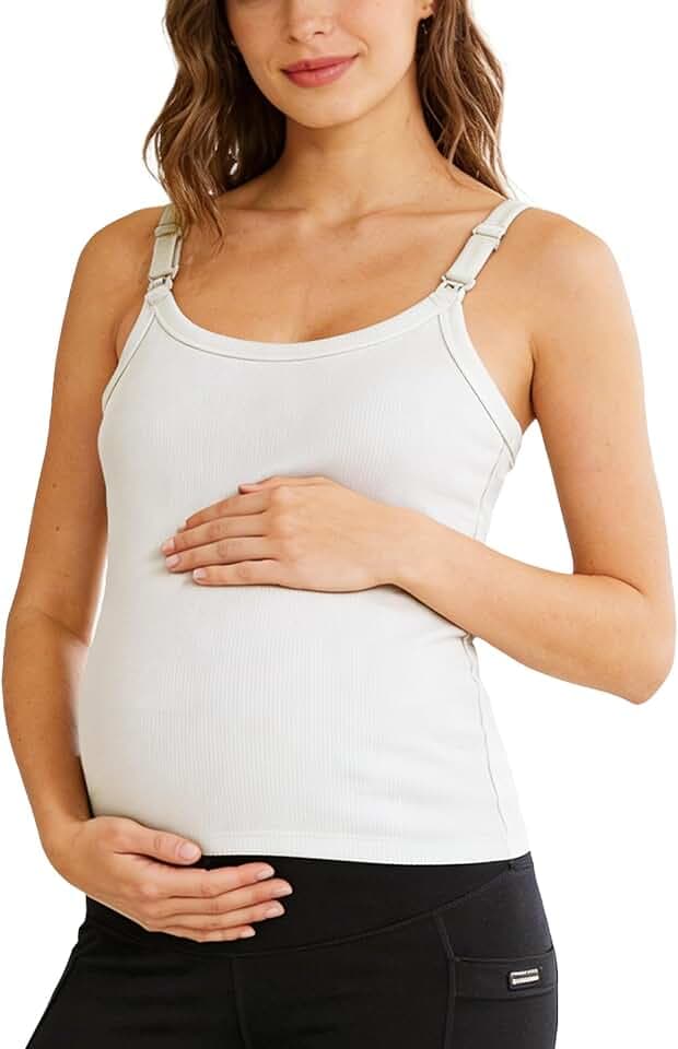 FEOYA Stilltop Damen Dehnbar Stillshirt Einfache Stillfunktion Sommer Ärmellos Casual Still Oberteil mit Integriertem BH Weiß M