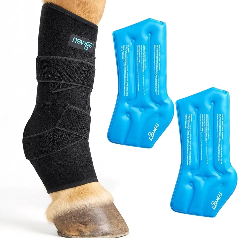 NEWGO Kühlgamaschen Pferd Kühl-Gamaschen Pferd Wiederverwendbare für Verletzungen, Kühlung Pferd Knie 1 Bandage mit 2 Kühlakkus für Stiefel, und Hufe (1 Stück)